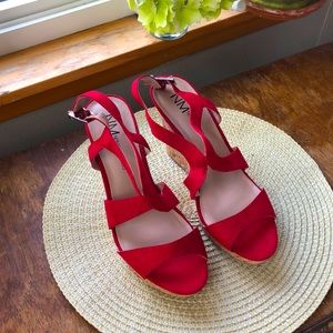 Red Neiman Marcus Cork Wedges